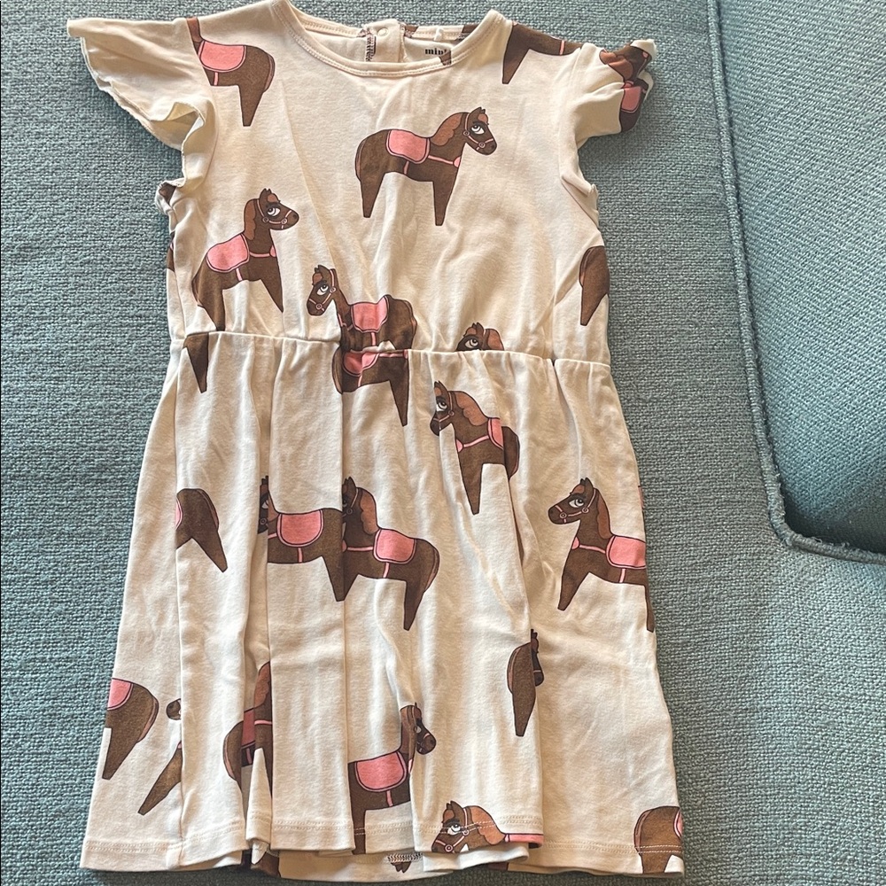 Mini Rodini Cream Dress with Brown Horse Print